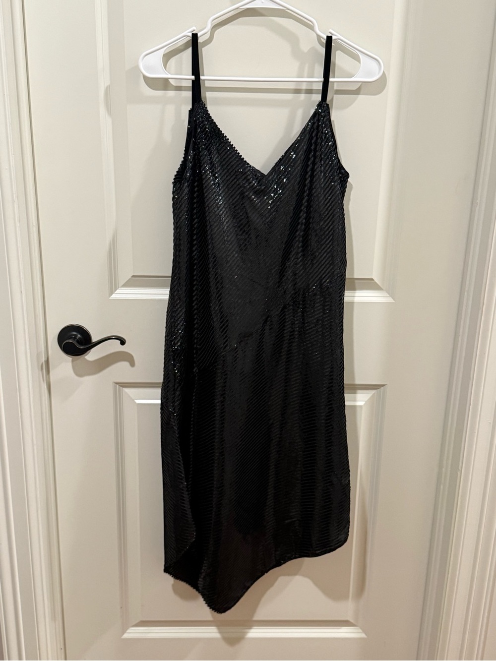 Trina Turk Geometric Dress Asymmetric Hem Metallic Stripe Black Cocktail Small - Picture 5 of 9